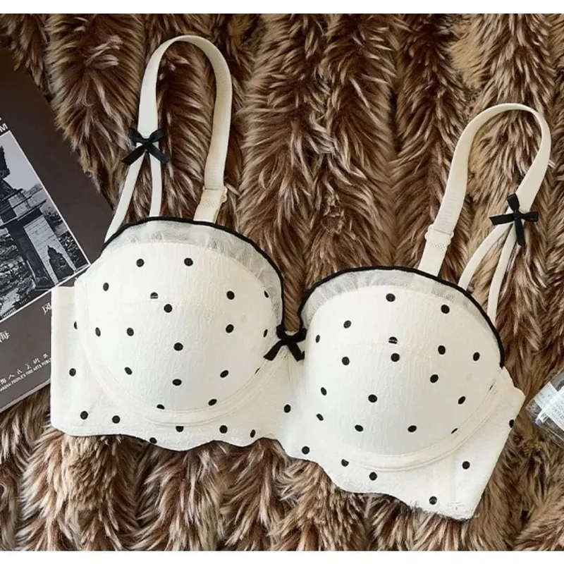 Women Lace Half Cup Bra & Panty Set Push Up Small Bust Gathering Anti Sag Support Chic Back Comfort Lingerie Underwear セクシーな