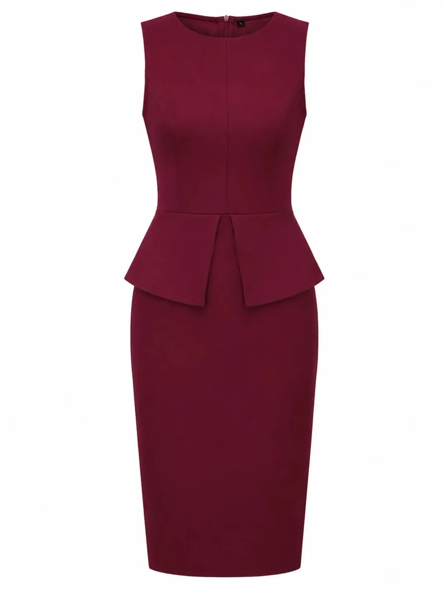 Dames elegante ronde hals zomer mouwloze cocktail knielengte business casual party effen kleur potlood bodycon jurk
