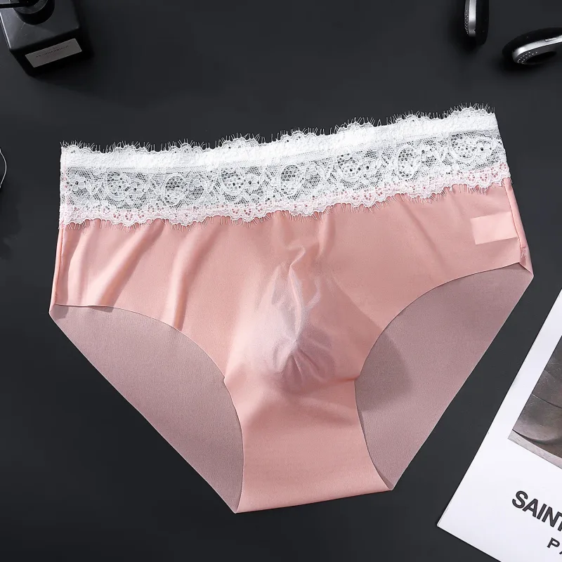 Lace Edge Ice Silk Men's Triangle Pants Traceless Breathable Thin Men's Underwear Low Waist Soft Seamless Comfort Male Briefs