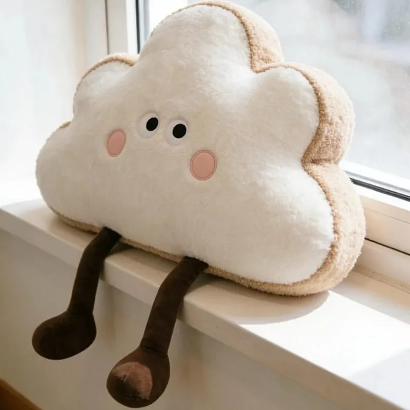35~65cm Toast Cloud Plush Pillow Kawaii Humanoid Decor Plushie Sofa Chair Back Support Cushion Gift