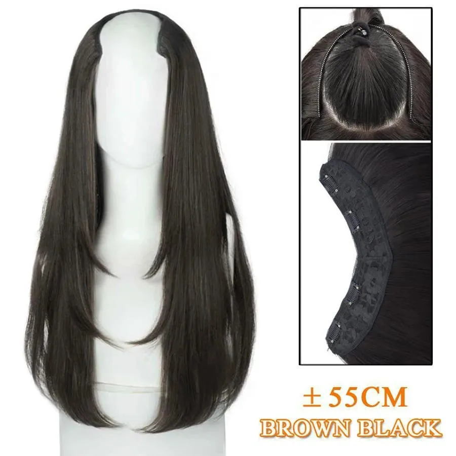 Synthetic Wig Women's Traceless Invisible U-shaped Long Straight Hair Natural Extension Wig for Daily Party Halloween Christmas