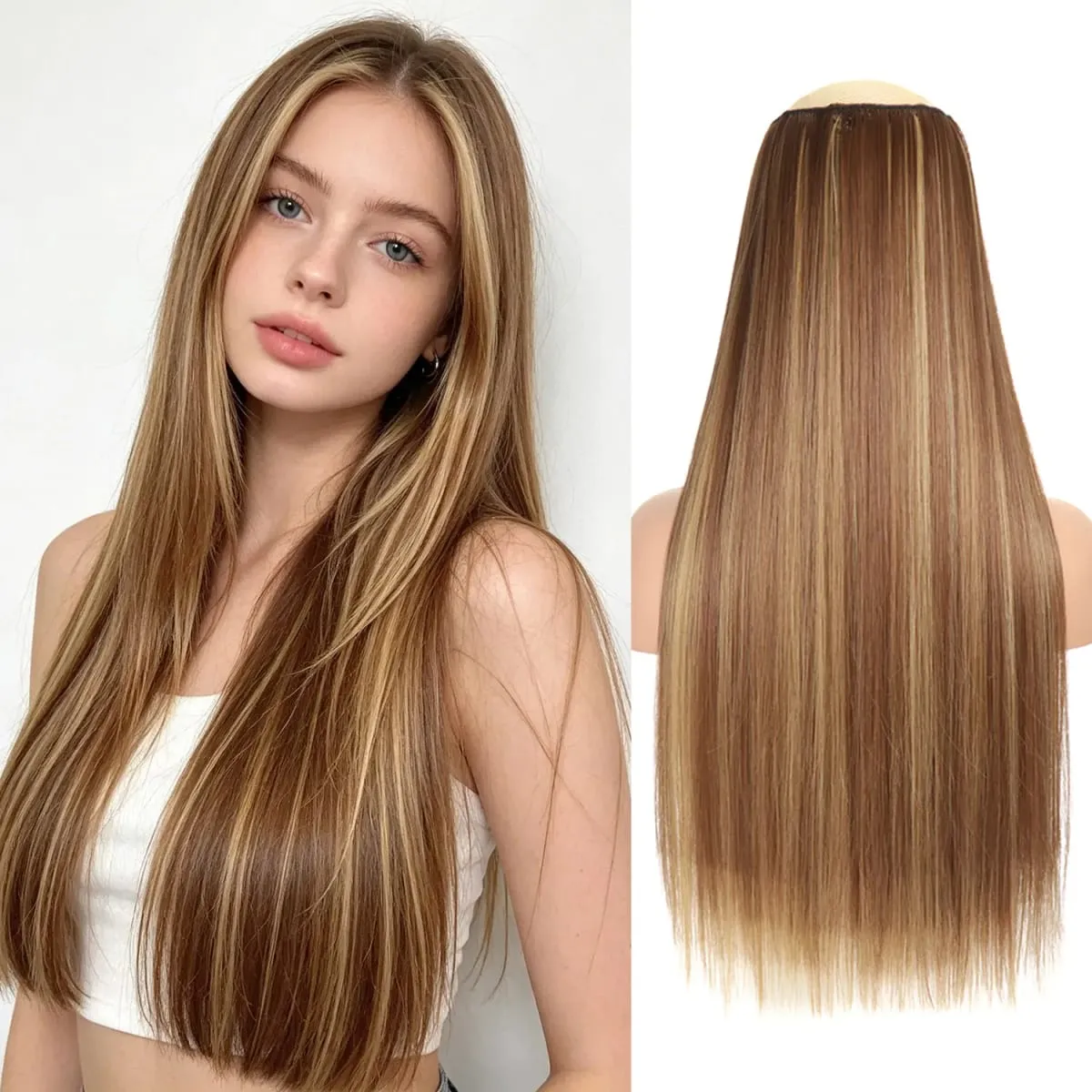 Synthetic 5 Clips in one piece hair extensions 22inch long straight clip in hair for women girls daily party holiday