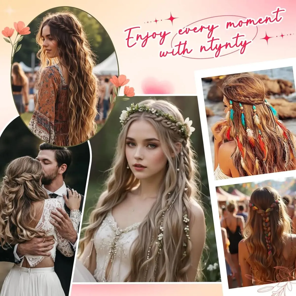 Synthetic Clip in Braid Hair Extensions - Boho Festival Princess Braid Hair Extension Fairy Cosplay Wedding Hairpiece for Women