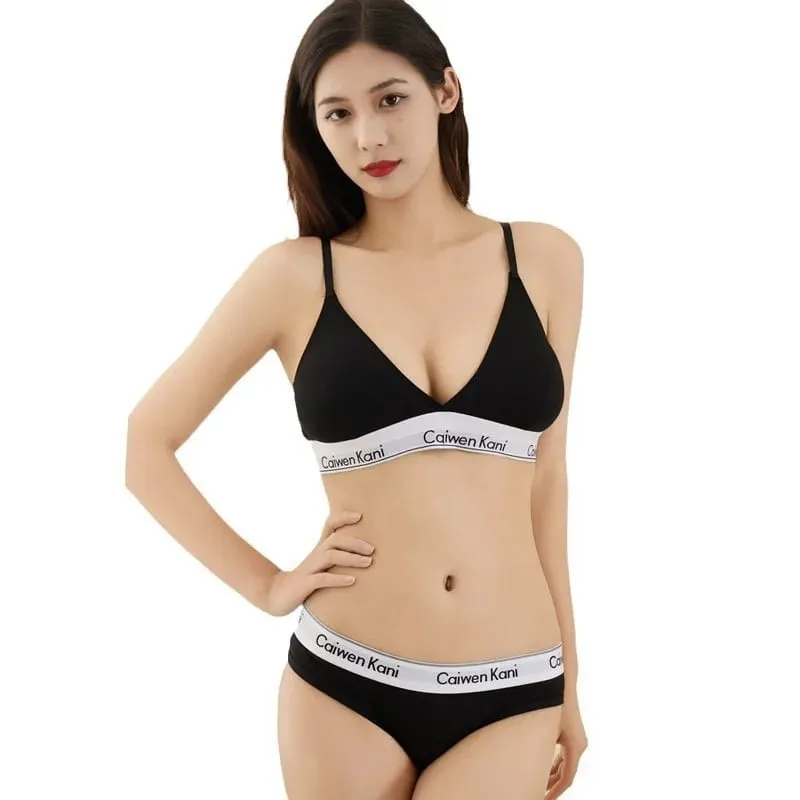 Pure Cotton Wireless Bra Set Sexy Gathered Women's Underwear Triangle Panty Comfortable Breathable Eco-Friendly Cotton Bra