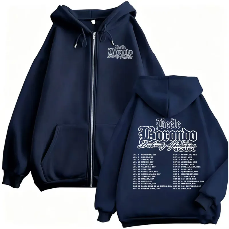 Beele Borondo World Tour 2026 Zipper Hoodie Men Women Fashion Style Hip Hop Sweatshirt Jacket Coats Casual Fleece Zip Up Hoodies