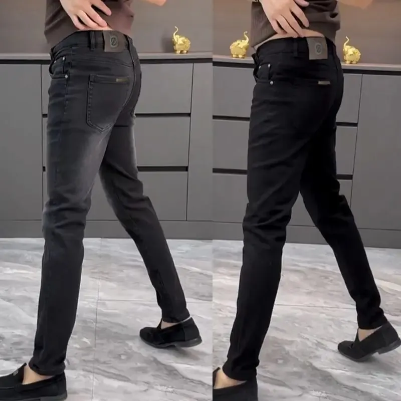 High-end Jeans Men's Spring and Summer Versatile Slim Pants Black Trendy Brand Business Trousers Men Clothing Low Rise Jeans