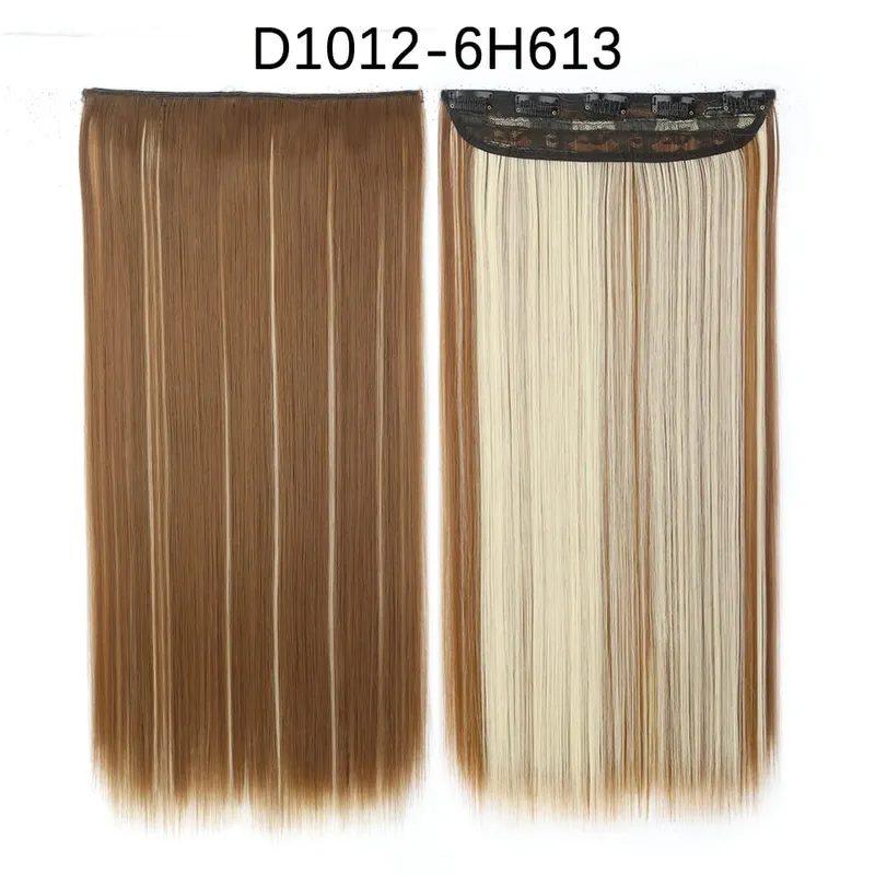 Azqueen Synthetic 5 Clips in Hair Extension Long Straight Hairpiece Haistyle high temperature fibert Golden brown black