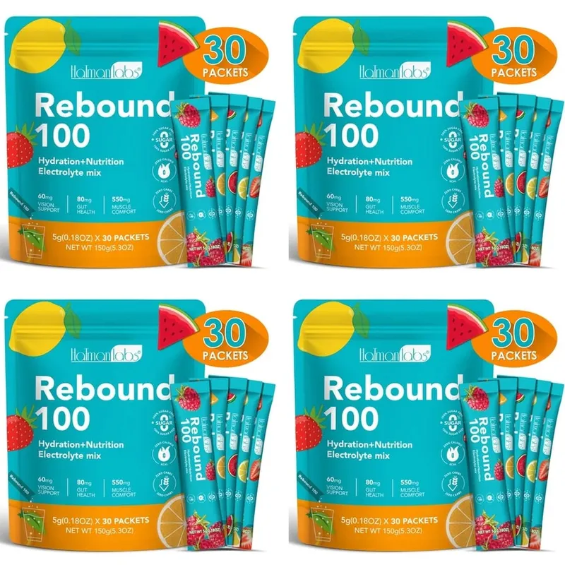 Hatmanlabs Rebound 100 Electrolyte Mix Powder Sugar Free with Potassium Magnesium Zinc Supports Muscle Comfort 30 Packets