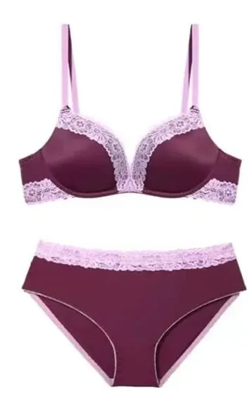 Sheer Mesh French Lace Bra Set Women Sexy Push Up Brassiere Wireless Soft Support No Underwire Lingerie Suit 32‑38AB