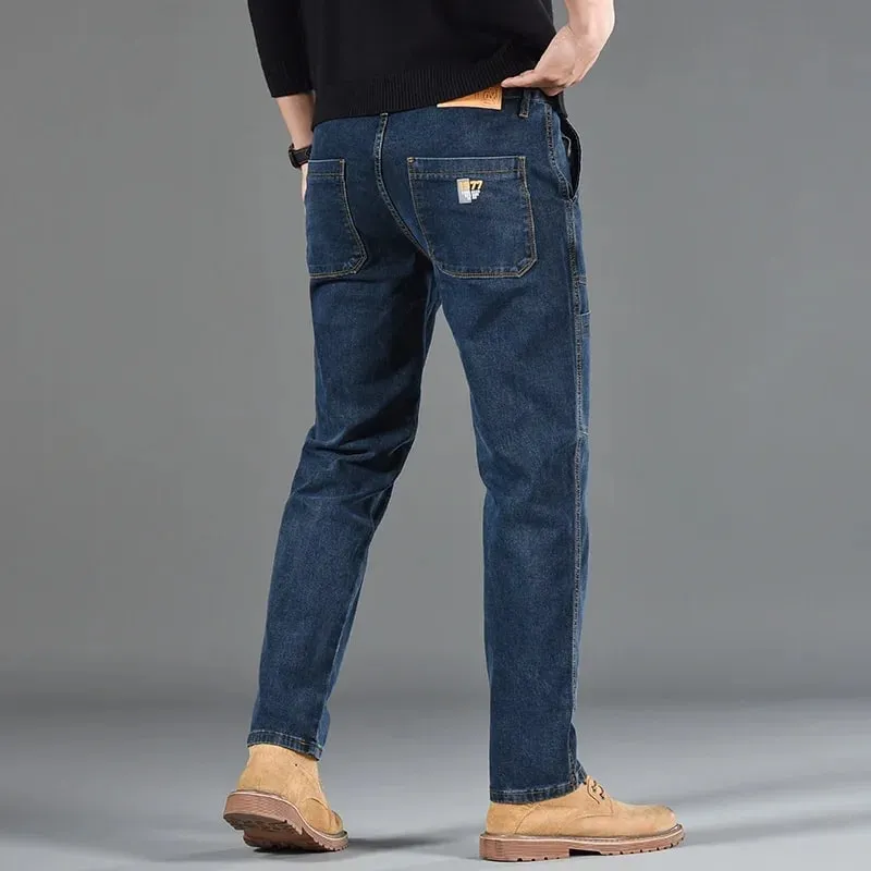 2026 New Style Jeans Men's Slim Fit Korean Style Comfortable Straight Leg Elastic Gray Mid Waist Pants Men's Casual Denim Pants