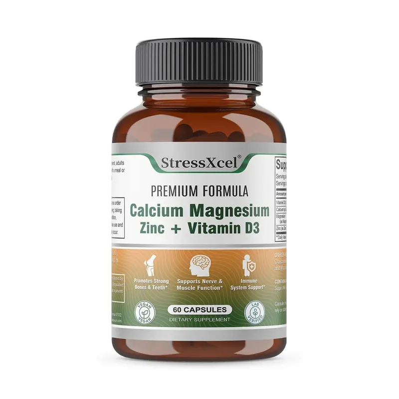 Calcium + Magnesium + Zinc + Vitamin D3 Capsules - Supports Bone and Nervous System Health and Improves Mood | Non-GMO