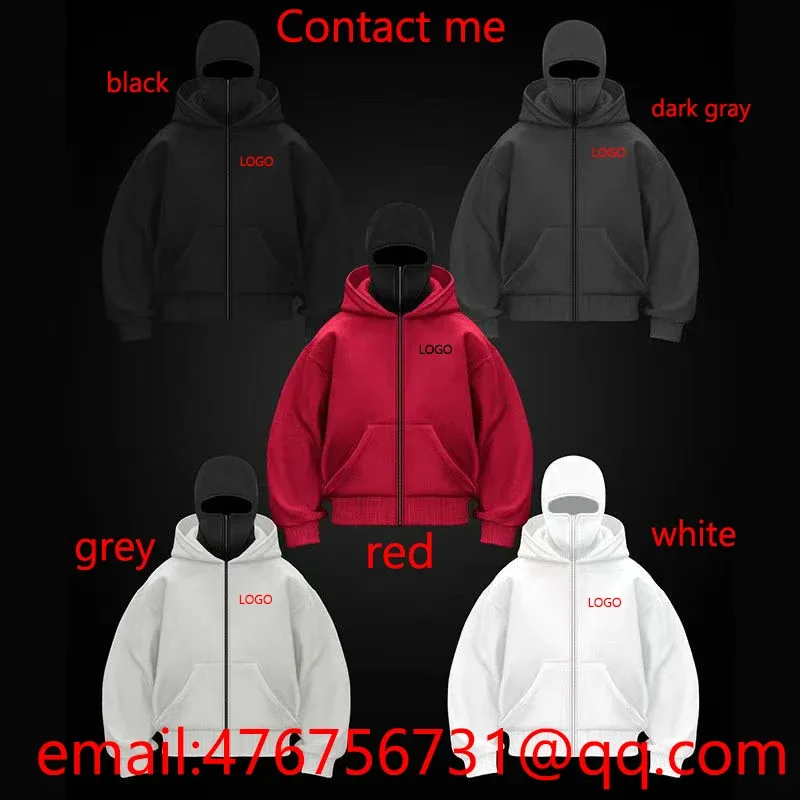 Men and women Y2K Gothic Harajuku winter new item double hooded sweatshirt men's hooded mask zipper sportswear