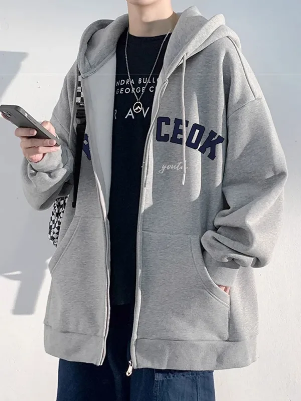 Spring Men's Streetwear Letter Printed Zip Up Hoodies 2025 New Hip Hop Long Sleeve Hoody Sweatshirts Oversized Y2K Tracksuit