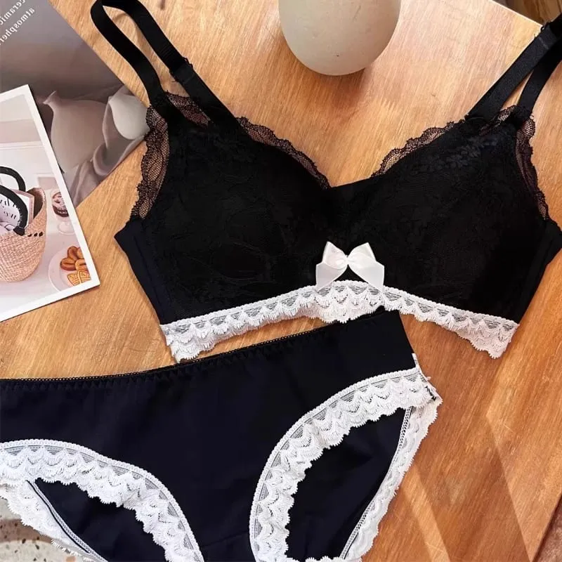 French Style Wireless Shaping Lingerie Set Push Up Lift Anti Sagging Lace Bra Luxury Comfort Support Ladies Daily Underwear