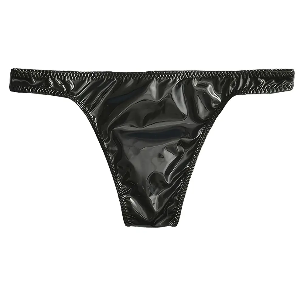 1pc Men Glossy Faux Leather Briefs Bulge Pouch Wide Waist Low Rise Underwear Erotic Lingerie Half-exposed Butt Gay Sissy Briefs