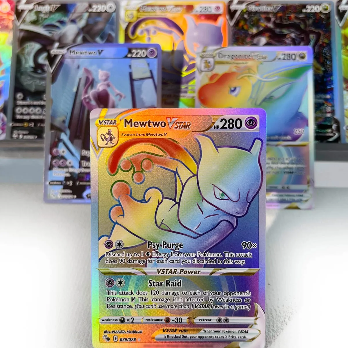 Pokémon GO PKM Cards PTCG6-E GX Rainbow Mewtwo V Dragonite VSTAR Rare Collection Battle Toys Gifts for Hobbies