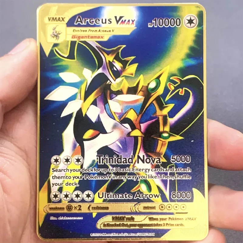 İngilizce Metal Pokemon Kartları DIY Arceus Mewtwo Charizard Pikachu Parlak Demir Pokémon GX Vmax EX Oyunu Çocuk Koleksiyonu Kart Oyuncak Hediye