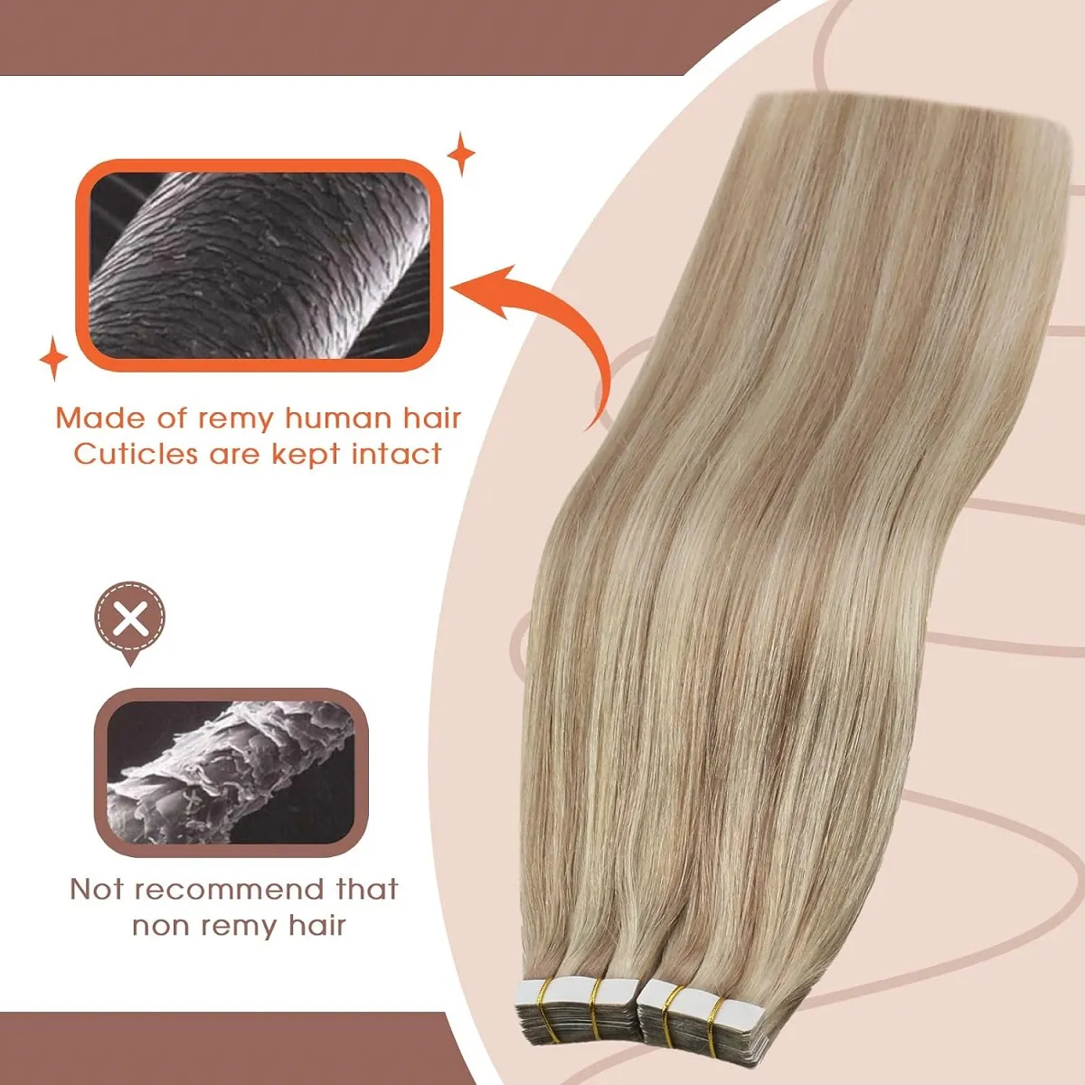 Tape in Hair Extensions Human Hair Highlight Color 18 Ash Blonde and 613 Light Blonde Hair Extensions Tape Ins 20pcs 50g