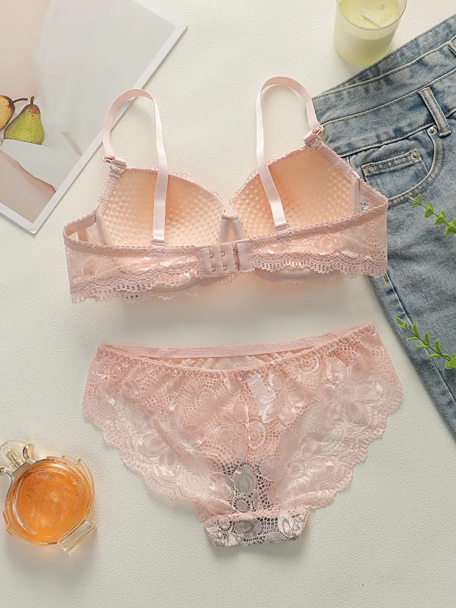 Conjunto de renda floral rosa lingerie romântica bralette calcinha menina conjunto de roupa interior feminina conjunto de roupa interior de 2 peças a2123