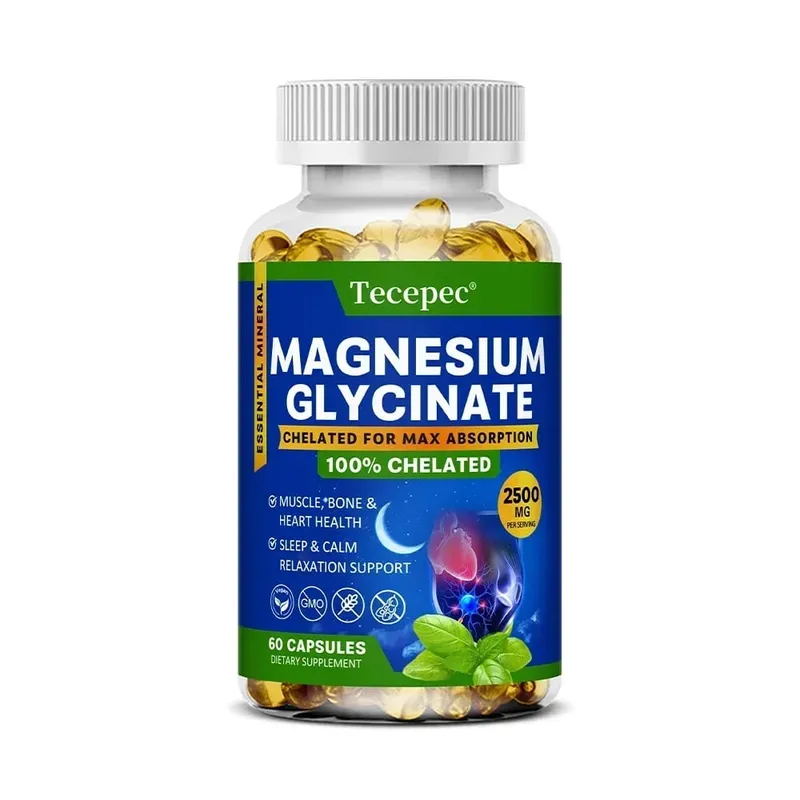Magnesium Glycinate Capsules 2500mg - Dietary Supplement for Muscle Nerve Bone and Heart Support - Gluten Free Non-GMO