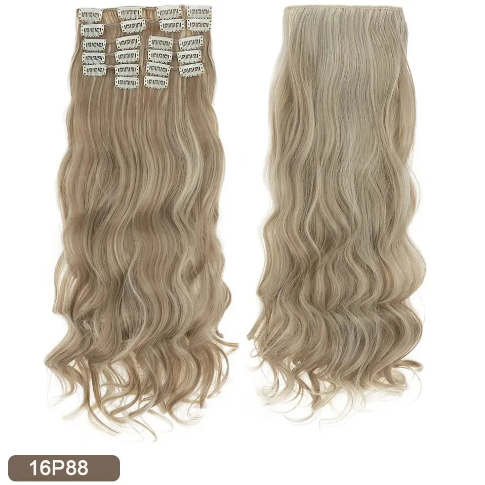 180g 12PCS Wavy Clip in Hair Extensions 22" Long Synthetic Thick Clip On Hair Extensions for Women Full Head Hairpiece