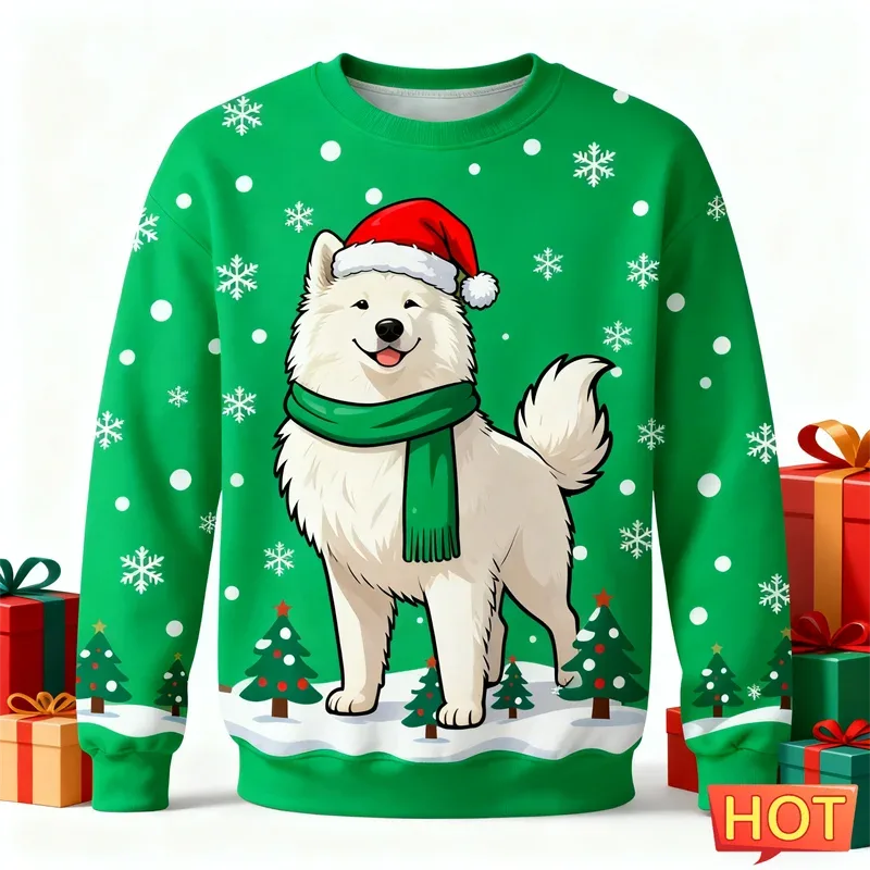 Cute Samoyed Graphic Ugly Christmas Sweater Fashion Holiday Wear Dog 3D Printed Sweatshirts Casual Oversized Unisex Pullovers