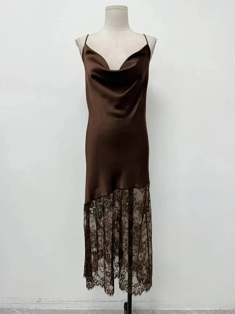 Trendix Hollow Out Lace Dress Women 2025 Winter Sexy V Neck Sleeveless Spaghetti Strap Dresses Party Club Elegant Evening Dress
