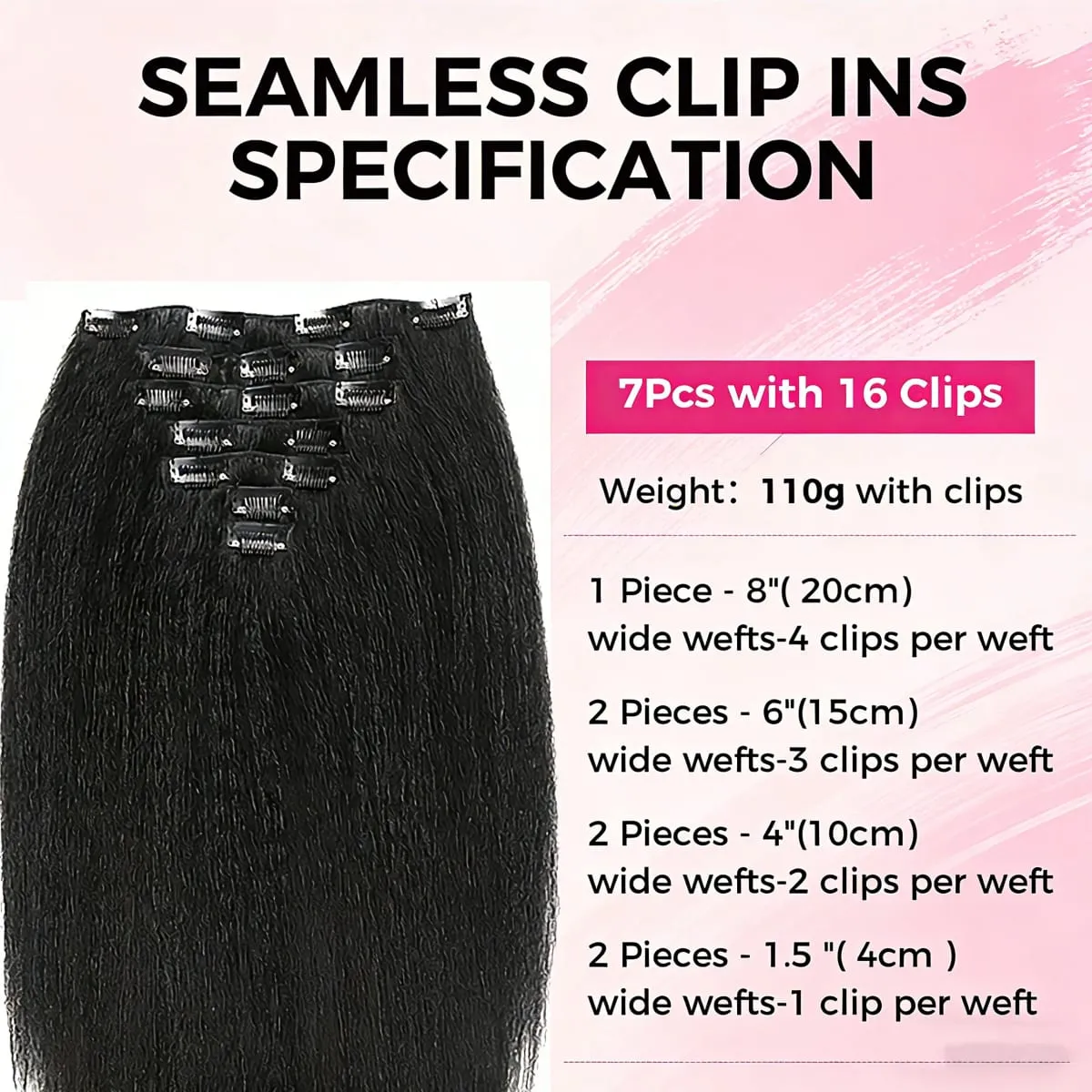 Yaki Straight Clip in Hair Extensions Synthetic hair 7Pcs hair Clip in for Women Soft Hair Everyday Special Events Easy to Style