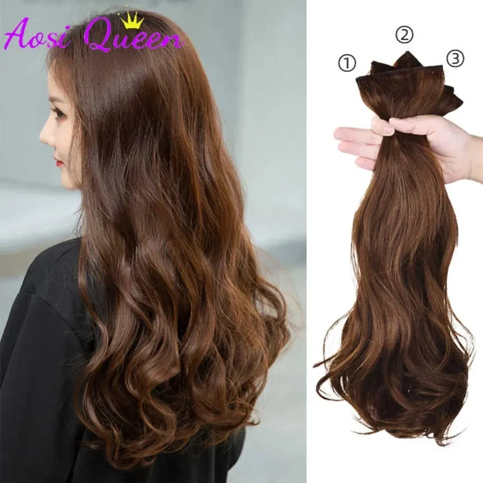 3Pcs/Set 6Clips Hair Extension Black Long Large Wavy Curls Natural Hair Hairpiece Heat Resistant Fiber For Women Hairstyle