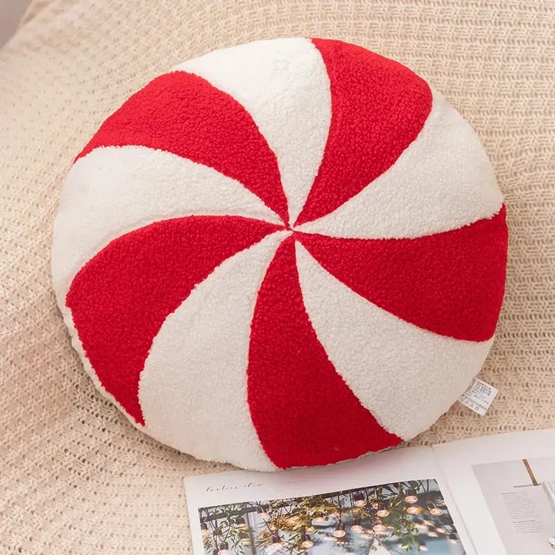 Christmas Day Plush Decor Pillow Stuffed Wreath Snowflake White Red Round Candy Soft Seat Cushion Party Prop Decor Gift
