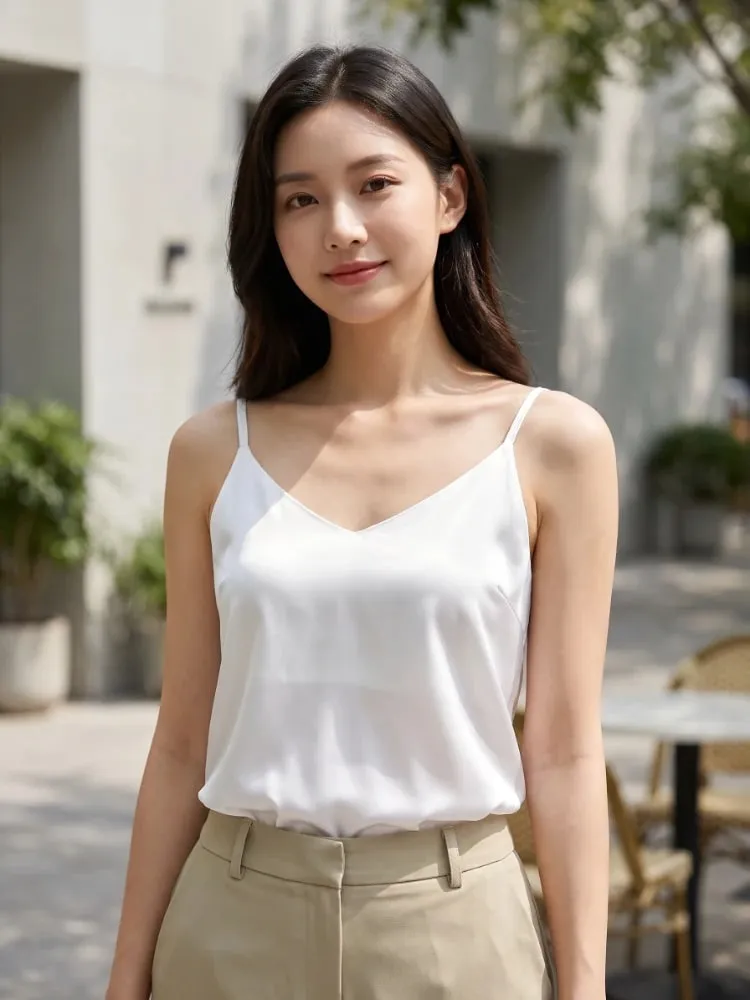 2026 Summer Spaghetti Strap Women Tank Top Halter V Neck Basic White Cami Sleeveless Satin Silk Tops Women'S Camisole