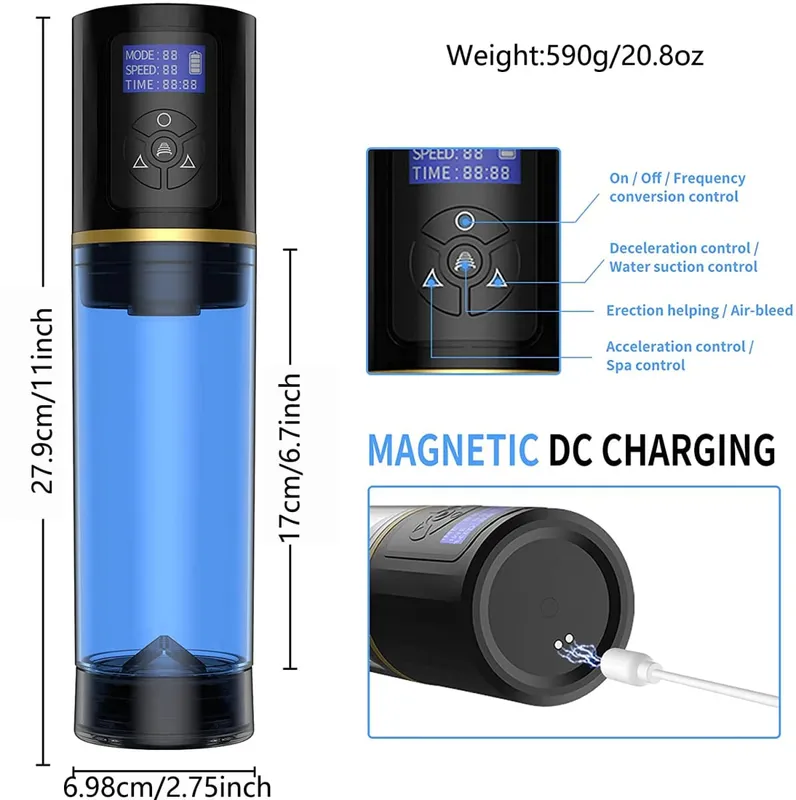 Electric Water Bath Penis Pump Male Masturbator Cup Penis Enlargement Vacuum Pump Erection Training Adult Sex Toys for Men 18+