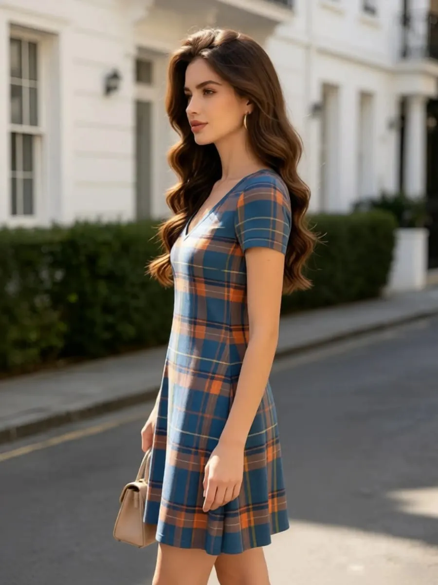 Womens V Neck Short Sleeve Fit Flare Mini Dress Breezy A Line Casual Sundress for Weekend Vacation Travel Everyday Casual Outfit