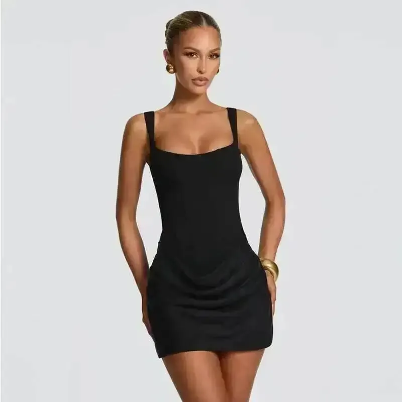 Giyu Sexy Club Party Mini Short Dresses 2026 Summer Sleeveless Backless Lace Up Bodycon Dress Fishbone Tunic Bandage Robe