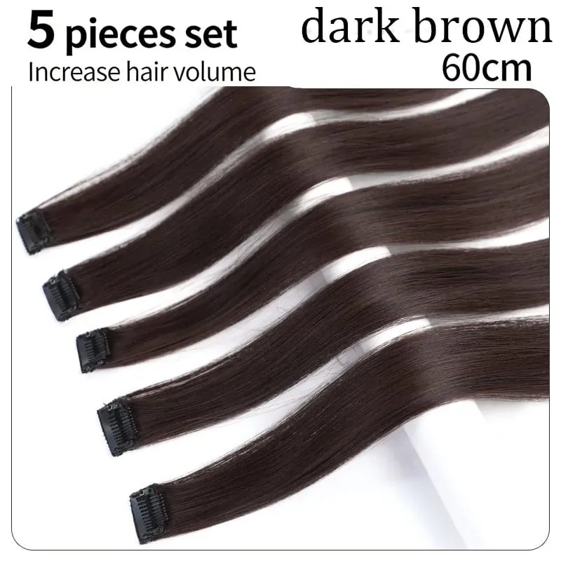 5Pcs 60cm Clip In Hair Extensions Human Hair For Adding Volumesyntheticsynthetic — image 8