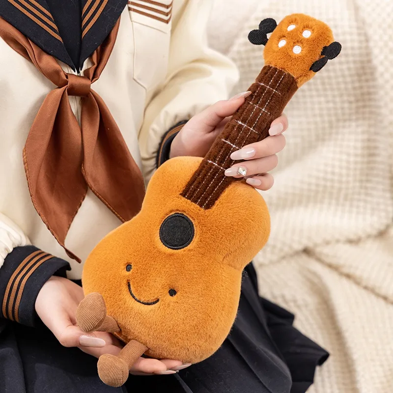 Humanoid Musical Instruments Plush Toy Stuffed Smiling Guitar Violin Tuning Fork with Legs Decor Plushie Prop Gift