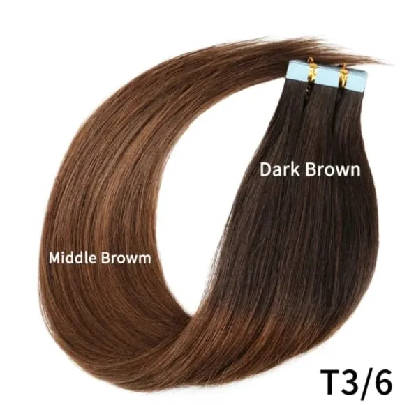 Doreen Ombre Brown Dark Roots Tape in Hair Extensions Human Hair Invisible Tape Hair for Thin Hair 20Pcs/set 50G Skin Weft Hair