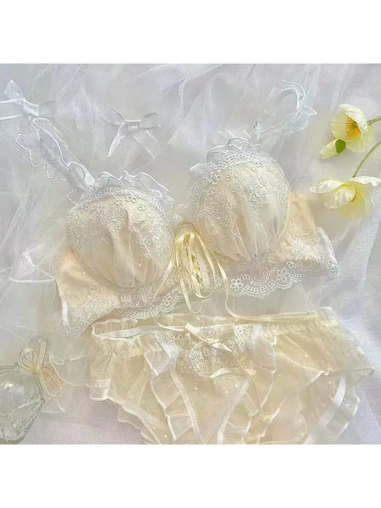 สไตล์ญี่ปุ่นลูกไม้ Bralette ชุดเซ็กซี่น่ารักชุดชั้นในแหวนเหล็กสำหรับหน้าอกเล็ก Push Up Bra & ชุดกางเกง ขายร้อน Now! — image 4