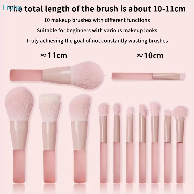☭10pcs Pink Handle Travel Makeup Brushes Synthetic Foundation Powder Eyeshadow Mini Makeup Brush Set