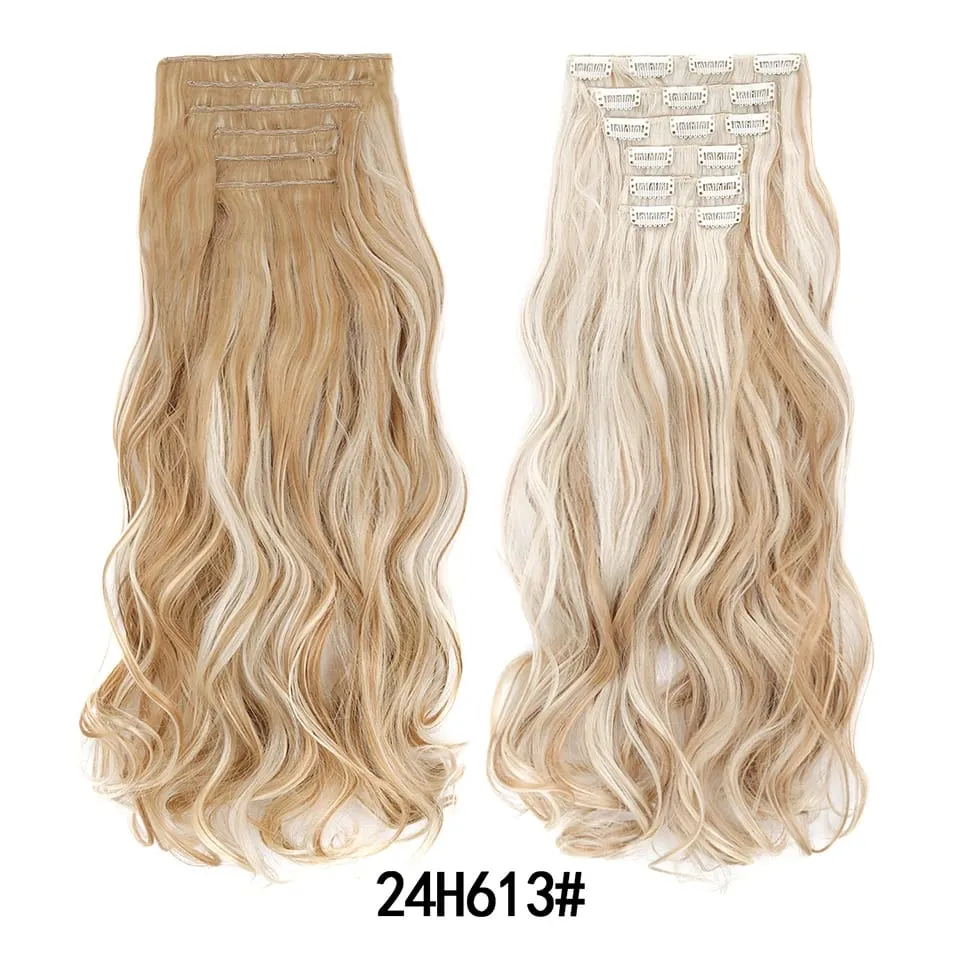 Women 20 Inches Wavy Curly Full Head 6 Separate Pieces Heat Resistance Synthetic Hair Clip in Hair Extensions