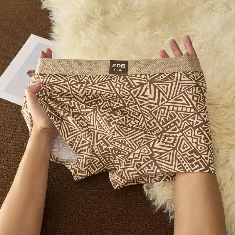 1/3 Pcs กางเกงขาสั้นผ้าฝ้ายผู้ชาย Breathable สบายชุดชั้นใน Man พิมพ์อินเทรนด์ Retro Retro Square Underpant ชายกางเกง