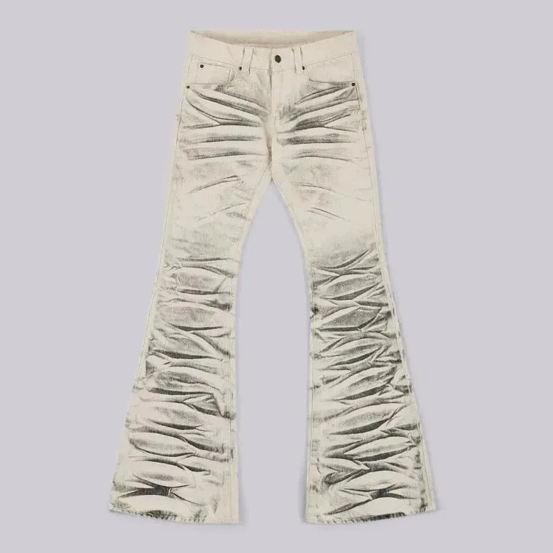 Y2K Retro Distressed Flare Jeans Women High Waist Vintage Washed Denim Bell Bottom Pants Harajuku Streetwear Casual Trousers