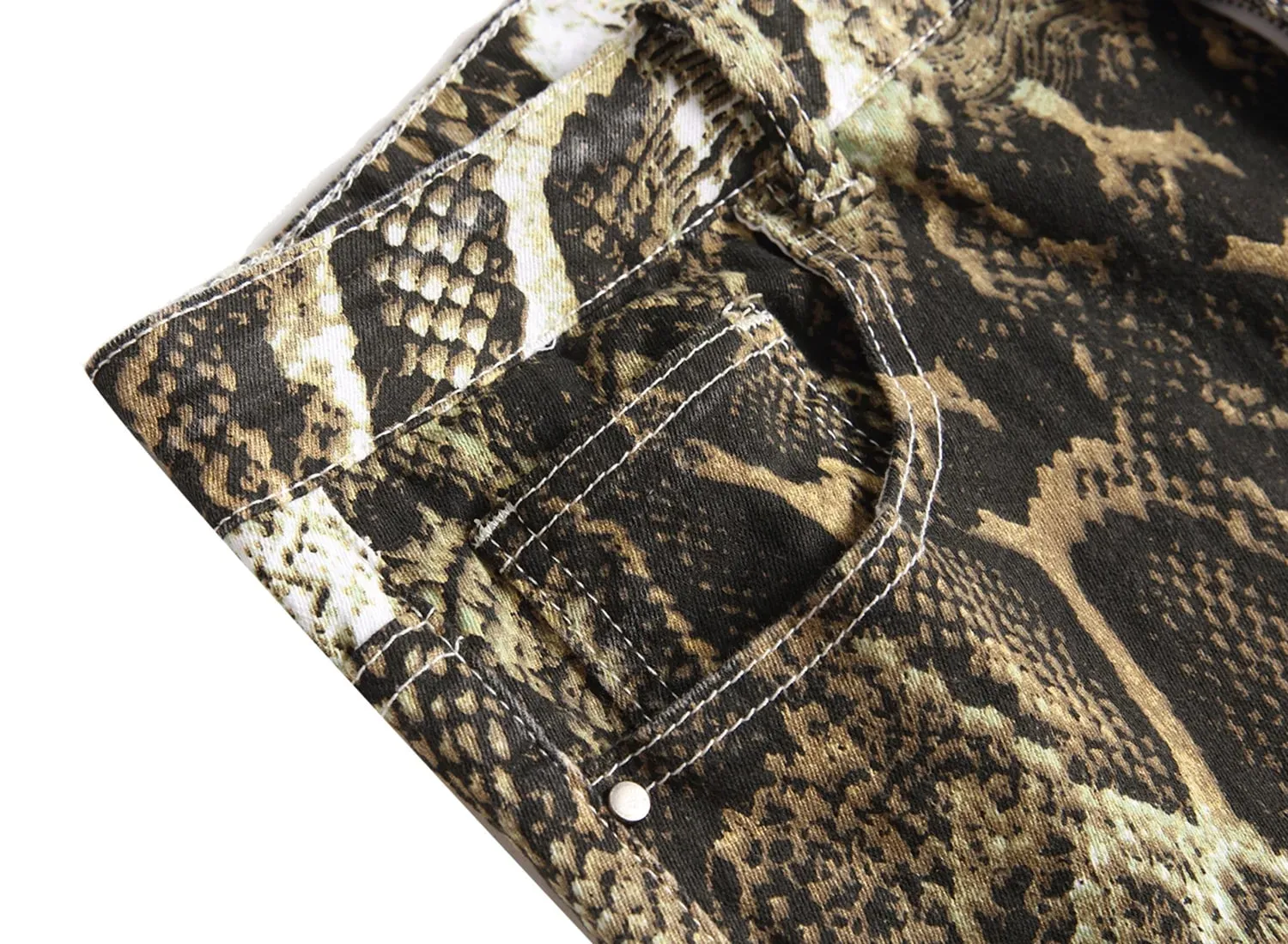 Jeans para sa Lalaki Hip Hop Printed Snakeskin Pencil Pants Slim Fit Colored Stretch Mid Waist Washed Denim Ankle Length Pantalon