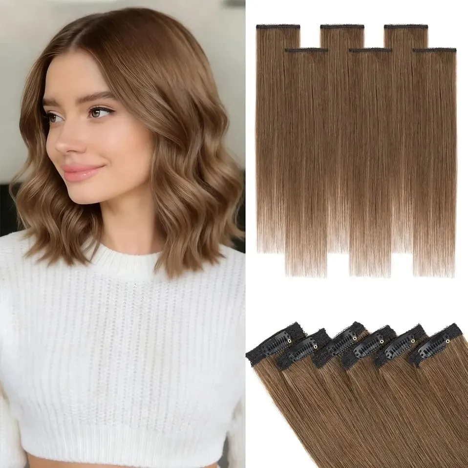 6 Pcs Clip In Human Hair Extensions Single Clip Ins Short Hair Extensions Seamless Straight Highlight Hairpieces for Women