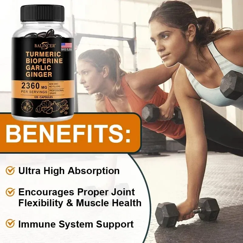 4-in-1 Turmeric Ginger Supplement with Pepperin 2360 Mg with Garlic Curcumin Black Pepper for Joint Digestive & Immune Support