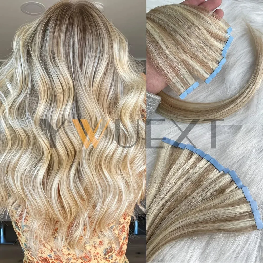 Mini Tape In Human Hair Extensions 12"-20" Machine Remy Skin Weft Adhesive Tape Hair Natural Black Brown Blonde Tape Ons 10pcs
