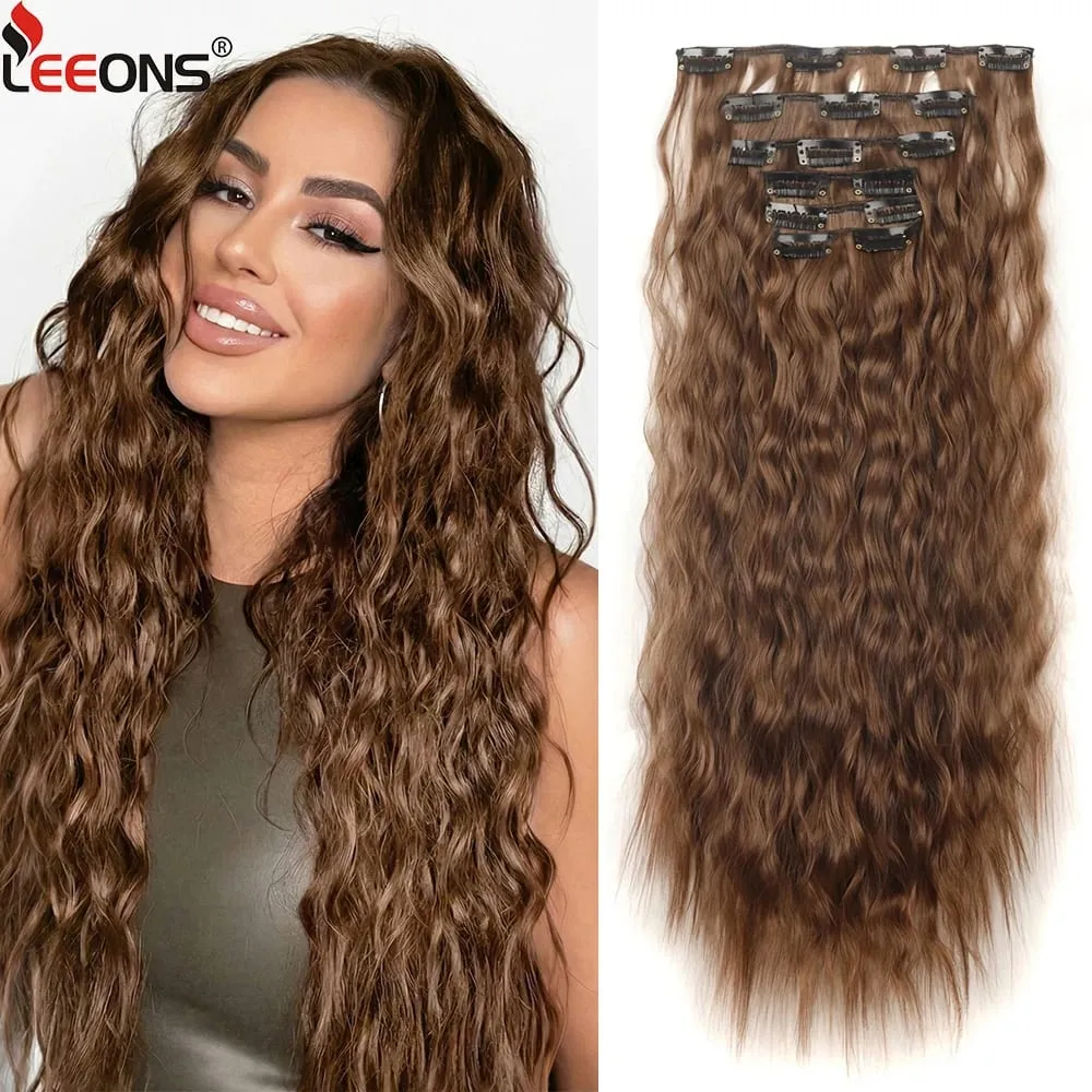 Corn Hair Extensions 6Pcs 20 Inch Clip In Hair Extensions Curly Clip Ins Hair Extension Invisible Natural Hairpieces For Women