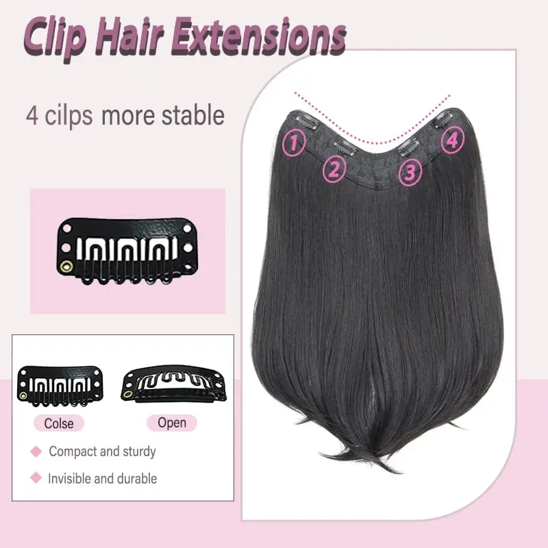 24Inch Synthetic Invisible Hair Extensions for Women Micro-Roll V-Shaped Design 4 Clips Enhance Hair Volume