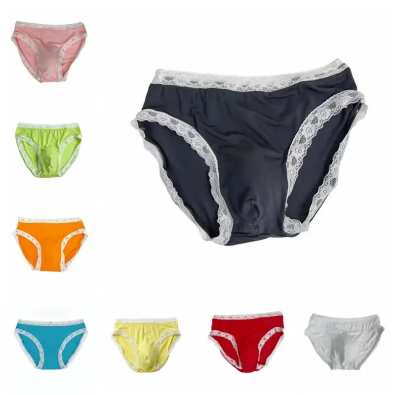 Breathable Ice Silk Men's Underwear Lingerie Low Waist Men's Lace Trim Briefs Panties U-Convex Pouch Brief Youth