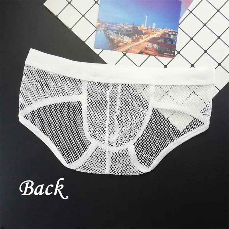 Plus Size Mesh Underwear Men Transparent Large Fishnet U Pouch Briefs Male Low Waist Solid Color Sexy Perspective Male Panties